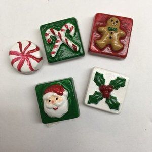 Christmas Button Covers Ugly Sweater Set of 5 Red White Green Brown